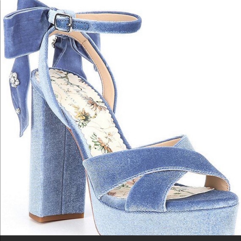 Velvet embellished blue wedding heels Nicola bathie x Antonio Melani spa…